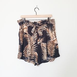 H&M Palm print high waist paper bag shorts